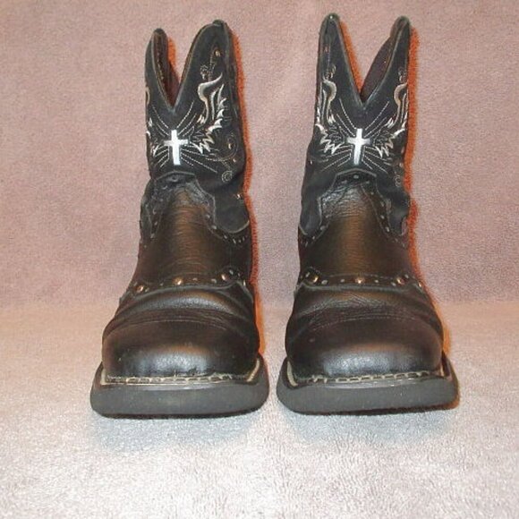 JUSTIN Gypsy MANDRA Leather BOOTS Size 10 CROSS Wings STUDS Western WORK Barn - Picture 4 of 10
